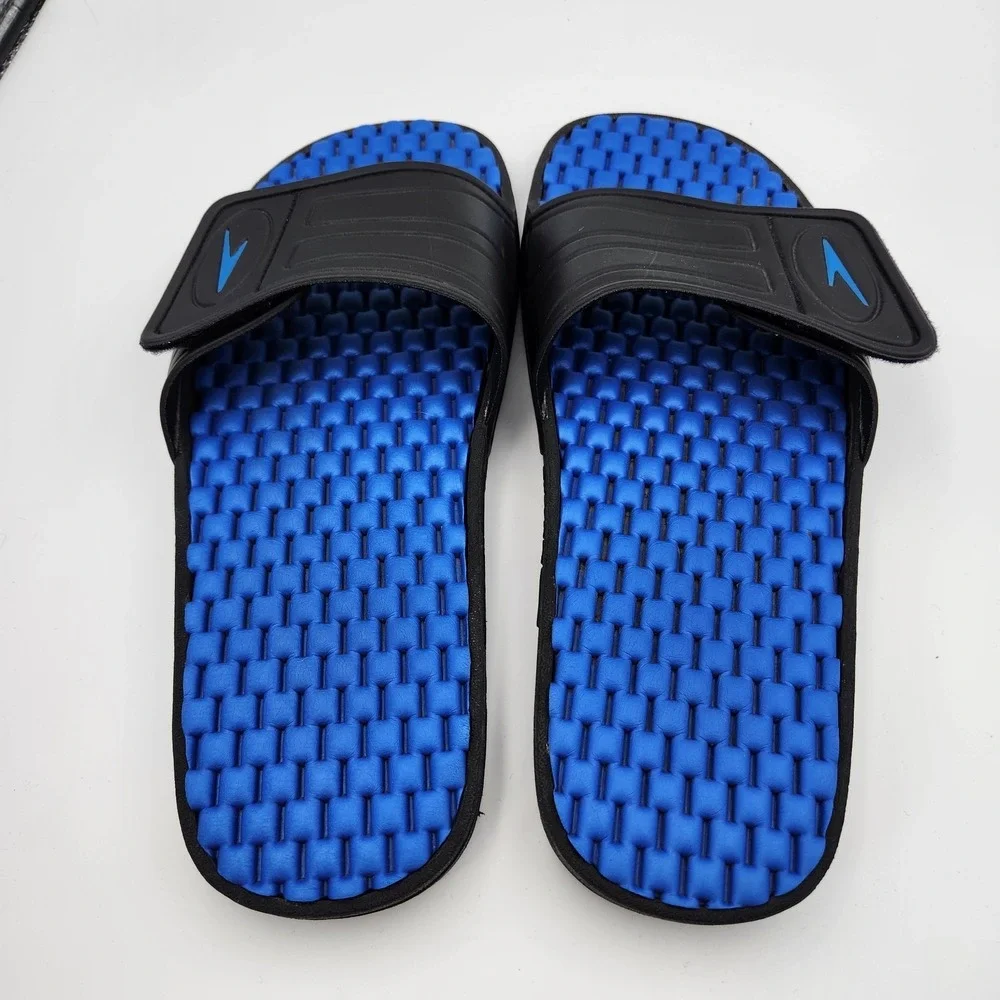 Speedo‎ Slide Mens 13-14 XL Black Blue Adjustable Strap Slip On Flat Sandals
